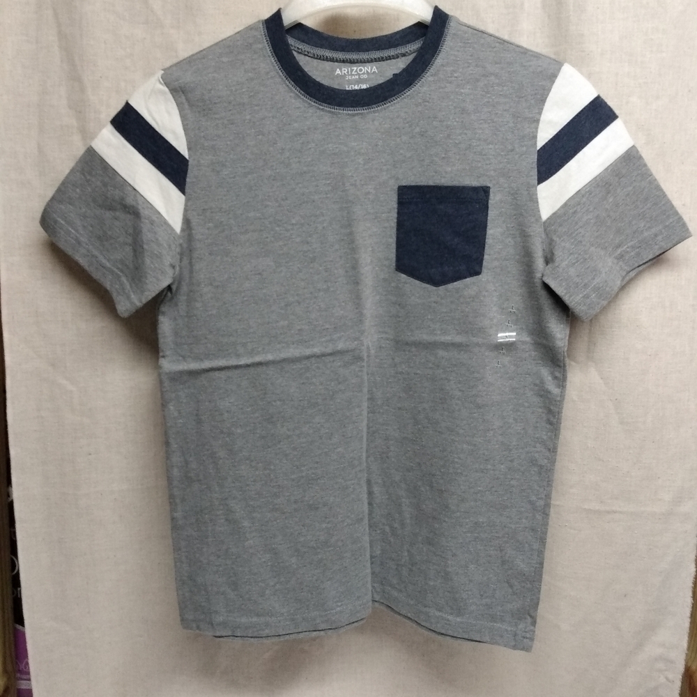 Arizona Jeans Boy T-shirt, sz L, Grey Navy  60% cotton 40% polyester, NWT